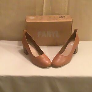Farylrobin Tan Leather Heels Rounded Toe